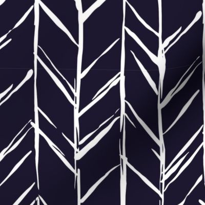 Handdrawn Herringbone White, Navy