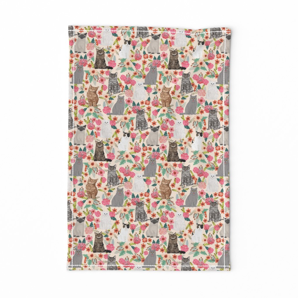 cats in flowers garden florals watercolor flowers florals spring cream cat lady cats fabric