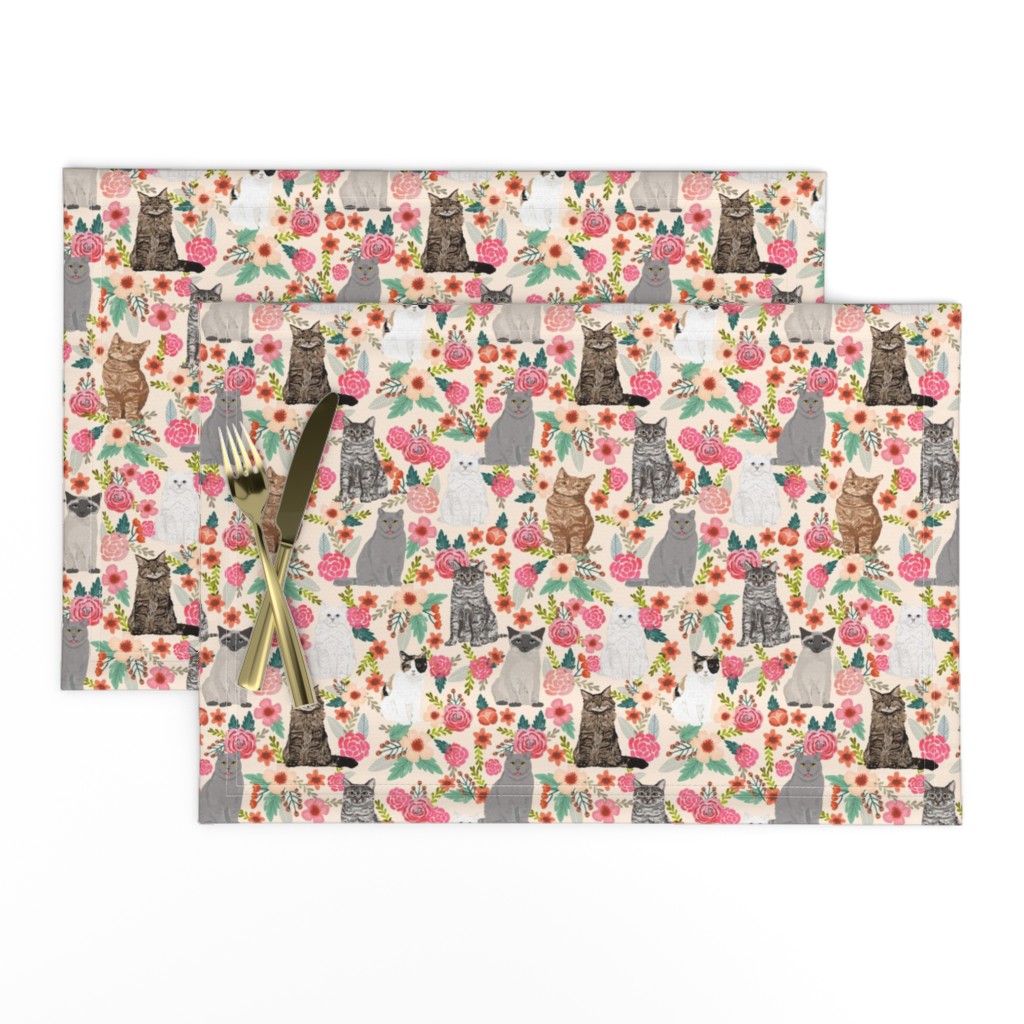 cats in flowers garden florals watercolor flowers florals spring cream cat lady cats fabric