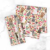 cats in flowers garden florals watercolor flowers florals spring cream cat lady cats fabric