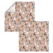 cats in flowers garden florals watercolor flowers florals spring cream cat lady cats fabric