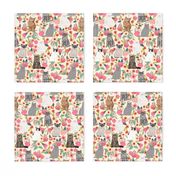 cats in flowers garden florals watercolor flowers florals spring cream cat lady cats fabric