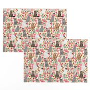 cats in flowers garden florals watercolor flowers florals spring cream cat lady cats fabric