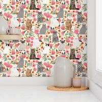 cats in flowers garden florals watercolor flowers florals spring cream cat lady cats fabric