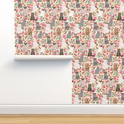 cats in flowers garden florals watercolor flowers florals spring cream cat lady cats fabric