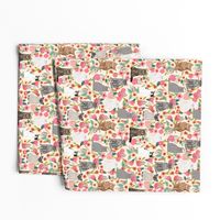 cats in flowers garden florals watercolor flowers florals spring cream cat lady cats fabric