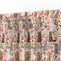 cats in flowers garden florals watercolor flowers florals spring cream cat lady cats fabric