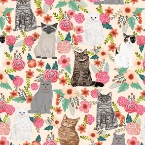 cats in flowers garden florals watercolor flowers florals spring cream cat lady cats fabric