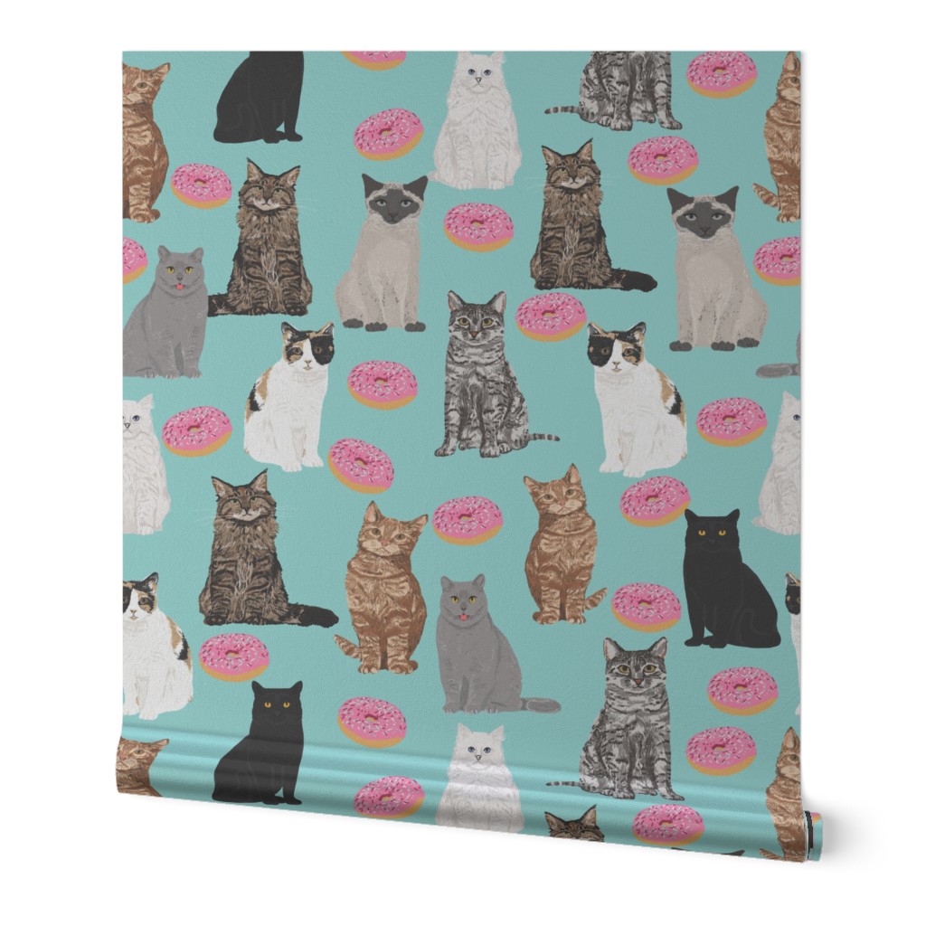 cats and donuts cat cute pet donuts donut food mint pink sweet cats 