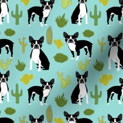 boston terrier cactus mint summer desert kids mint dogs puppy pets pet boston terrier fabrics