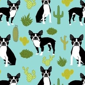 boston terrier cactus mint summer desert kids mint dogs puppy pets pet boston terrier fabrics