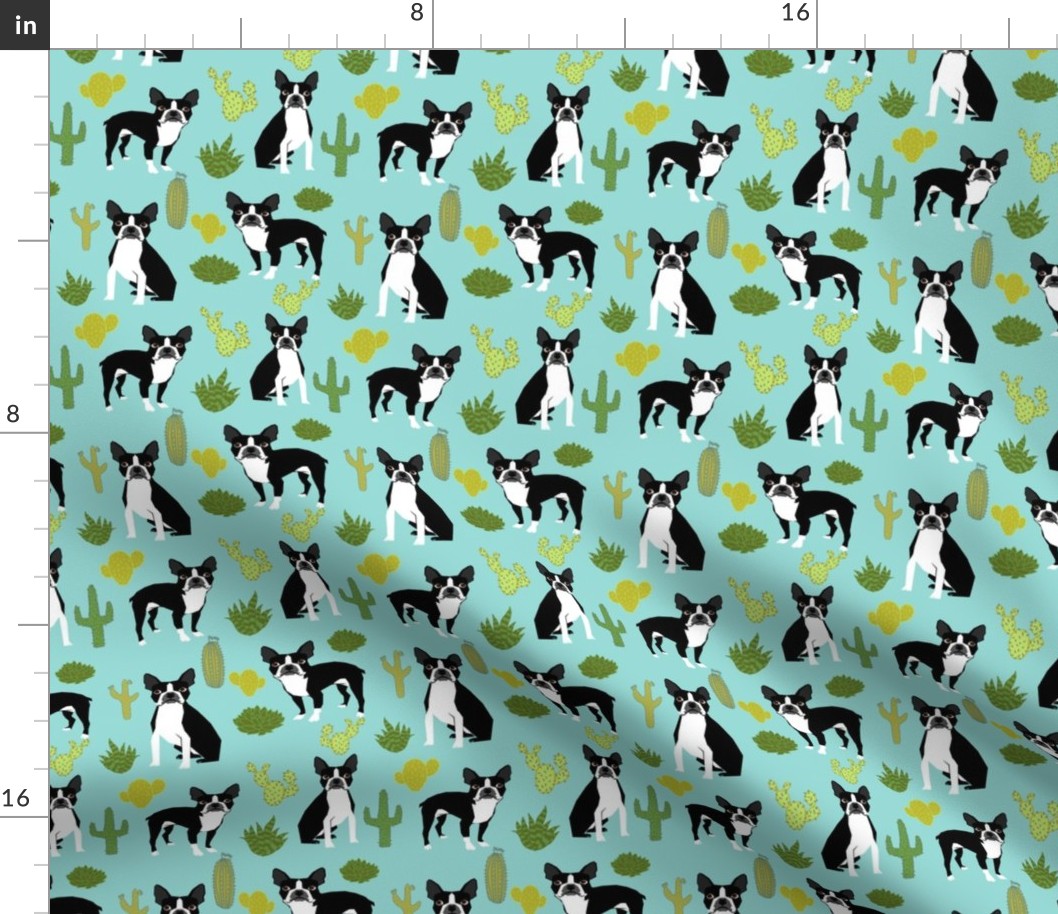 boston terrier cactus mint summer desert kids mint dogs puppy pets pet boston terrier fabrics