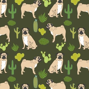 pugs and cactus pug dog dogs dog cactus tropical trendy plants green dog