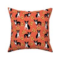 boston terriers pizza orange salmon trendy hipster dogs and pizza fabric for home projects crafts quilts cute dogs pet dog fabric