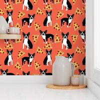 boston terriers pizza orange salmon trendy hipster dogs and pizza fabric for home projects crafts quilts cute dogs pet dog fabric