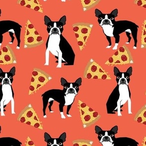 boston terriers pizza orange salmon trendy hipster dogs and pizza fabric for home projects crafts quilts cute dogs pet dog fabric