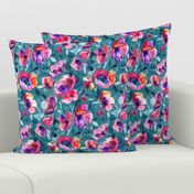 June Evening watercolor floral in magenta and teal - large print