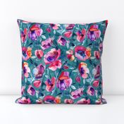 June Evening watercolor floral in magenta and teal - large print