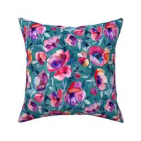 June Evening watercolor floral in magenta and teal - large print