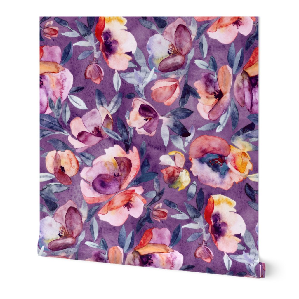 May Afternoon purple and peach watercolor floral - large