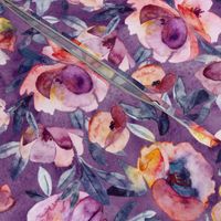 May Afternoon purple and peach watercolor floral - large