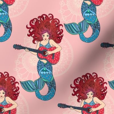 Musical Mermaid on Pink - small