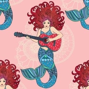 Musical Mermaid on Pink - small