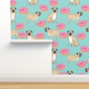 pug donuts sprinkles mint pastel dog breed pattern fabric pugs
