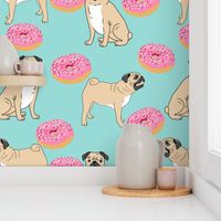 pug donuts sprinkles mint pastel dog breed pattern fabric pugs