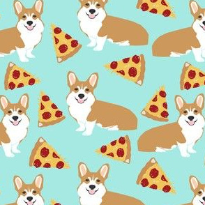 corgi pizza mint dog pet dogs corgis cute  mint pizza food novelty fabric