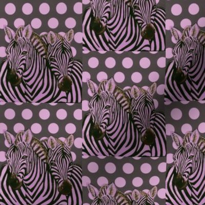 Black and Lavender Zebras on polka dot background