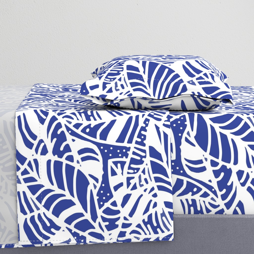 Indigo White Batik Leaves - Large 200