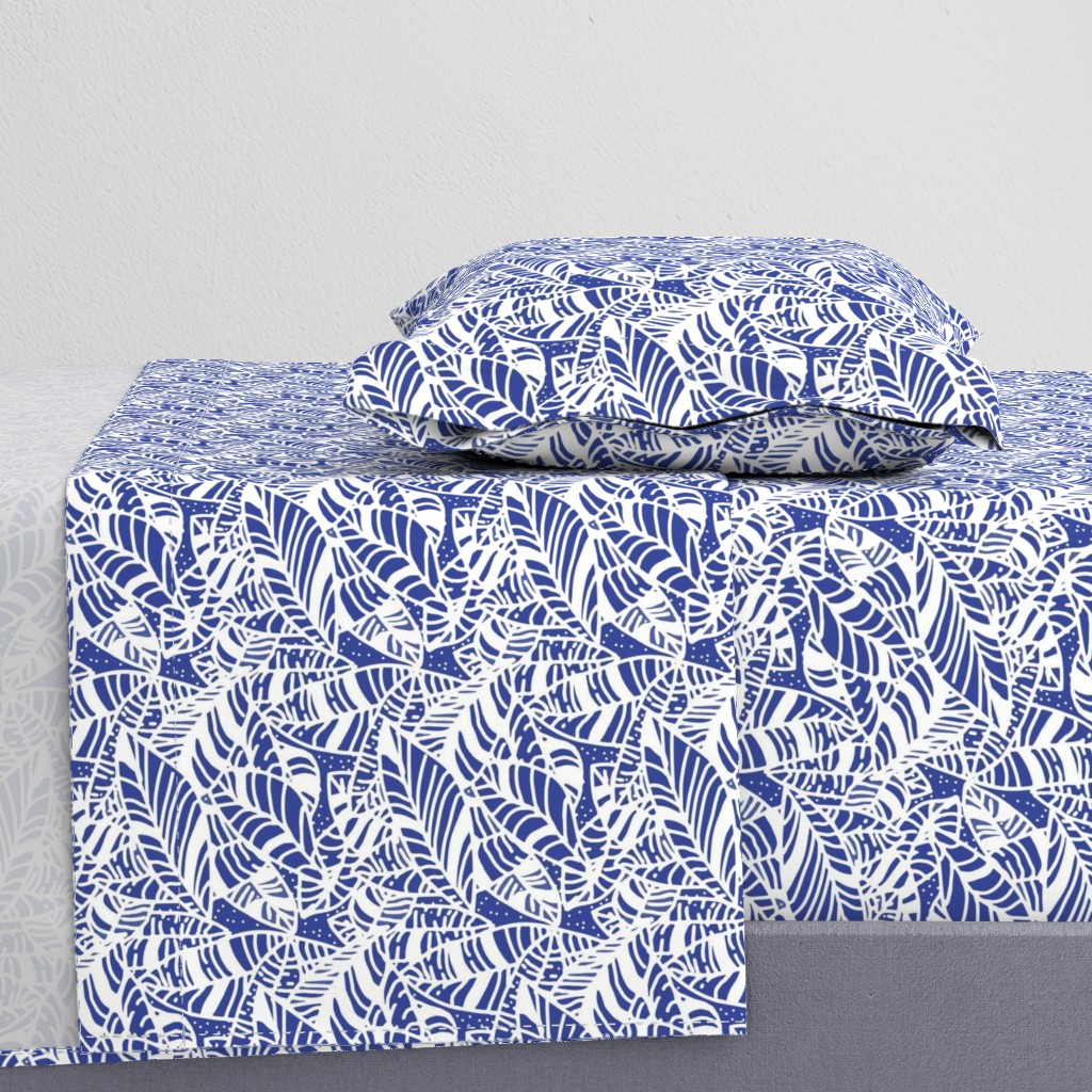 Indigo White Batik Leaves - Small 650