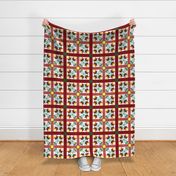 Cheater Quilt Double Peony Pattern Red Orange Green Yellow