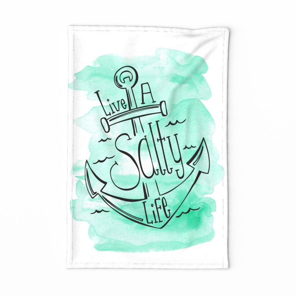 Live A Salty Life Tea Towel - Nautical Anchor Aqua Watercolor