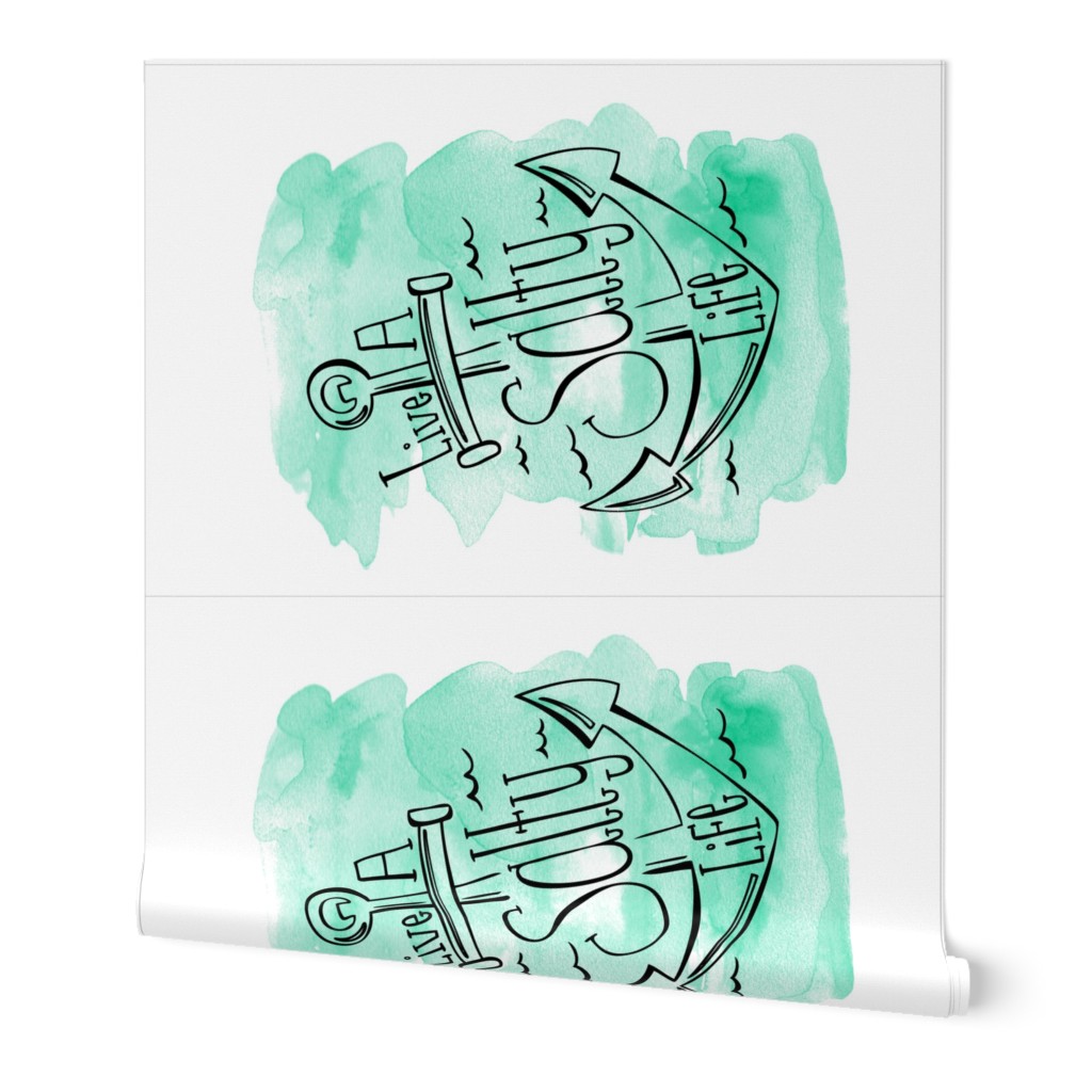 Live A Salty Life Tea Towel - Nautical Anchor Aqua Watercolor