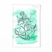 Live A Salty Life Tea Towel - Nautical Anchor Aqua Watercolor