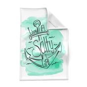 Live A Salty Life Tea Towel - Nautical Anchor Aqua Watercolor