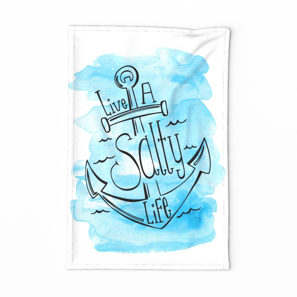 Live A Salty Life Tea Towel - Nautical Anchor Blue Watercolor