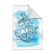 Live A Salty Life Tea Towel - Nautical Anchor Blue Watercolor