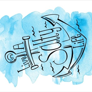 Live A Salty Life Tea Towel - Nautical Anchor Blue Watercolor
