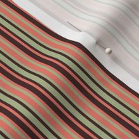 BNS1 - Narrow Stripes in Moss Green - Orange Coral Pastel - Brown
