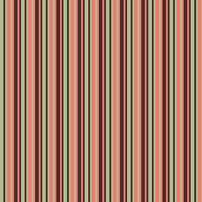 BNS1 - Narrow Stripes in Moss Green - Orange Coral Pastel - Brown