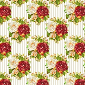 Vintage Roses on Neutral Stipe