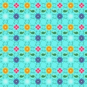 Geometric Round "Tiles" of Jewel Tone Bright Flowers Light Background