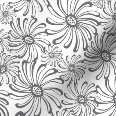 Bursting Bloom Floral - White & Grey