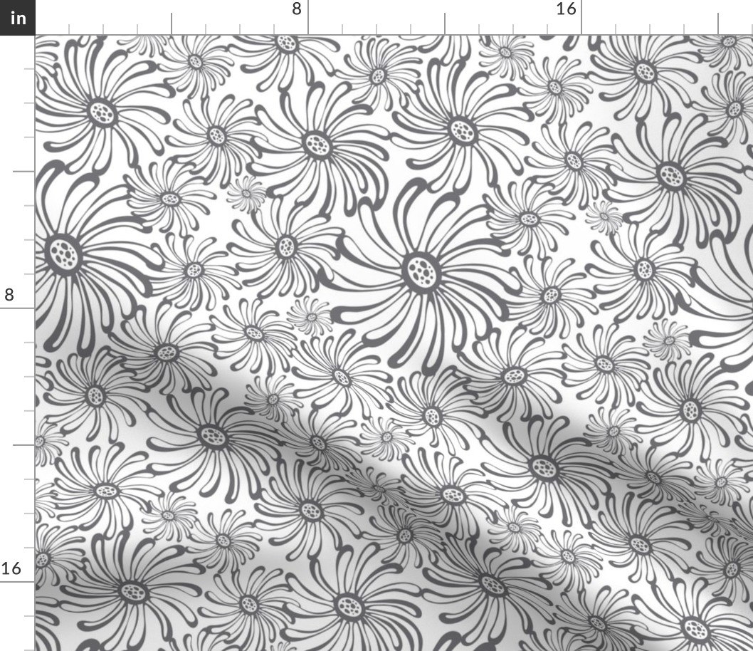 Bursting Bloom Floral - White & Grey