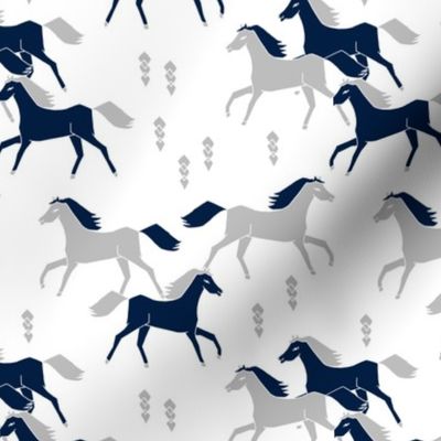 horses // grey and navy blue kids western west wild horses americana