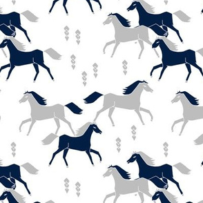 horses // grey and navy blue kids western west wild horses americana