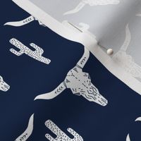 skull // cow skull longhorn cattle navy blue cactus texas west western kids boys navy blue